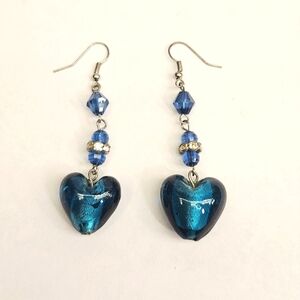 Teal Heart Beaded Earrings